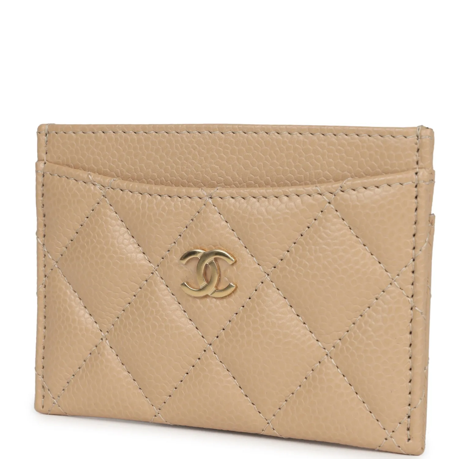 Chanel Classic Card Holder Beige Caviar Gold Hardware