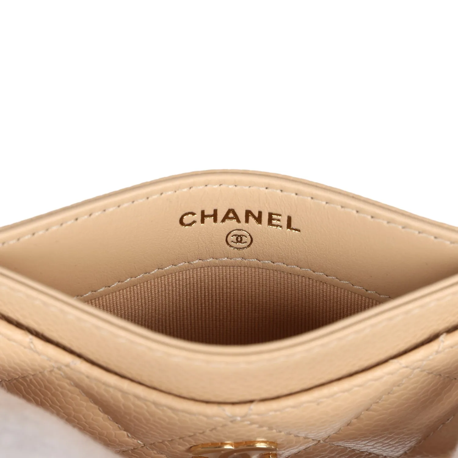 Chanel Classic Card Holder Beige Caviar Gold Hardware
