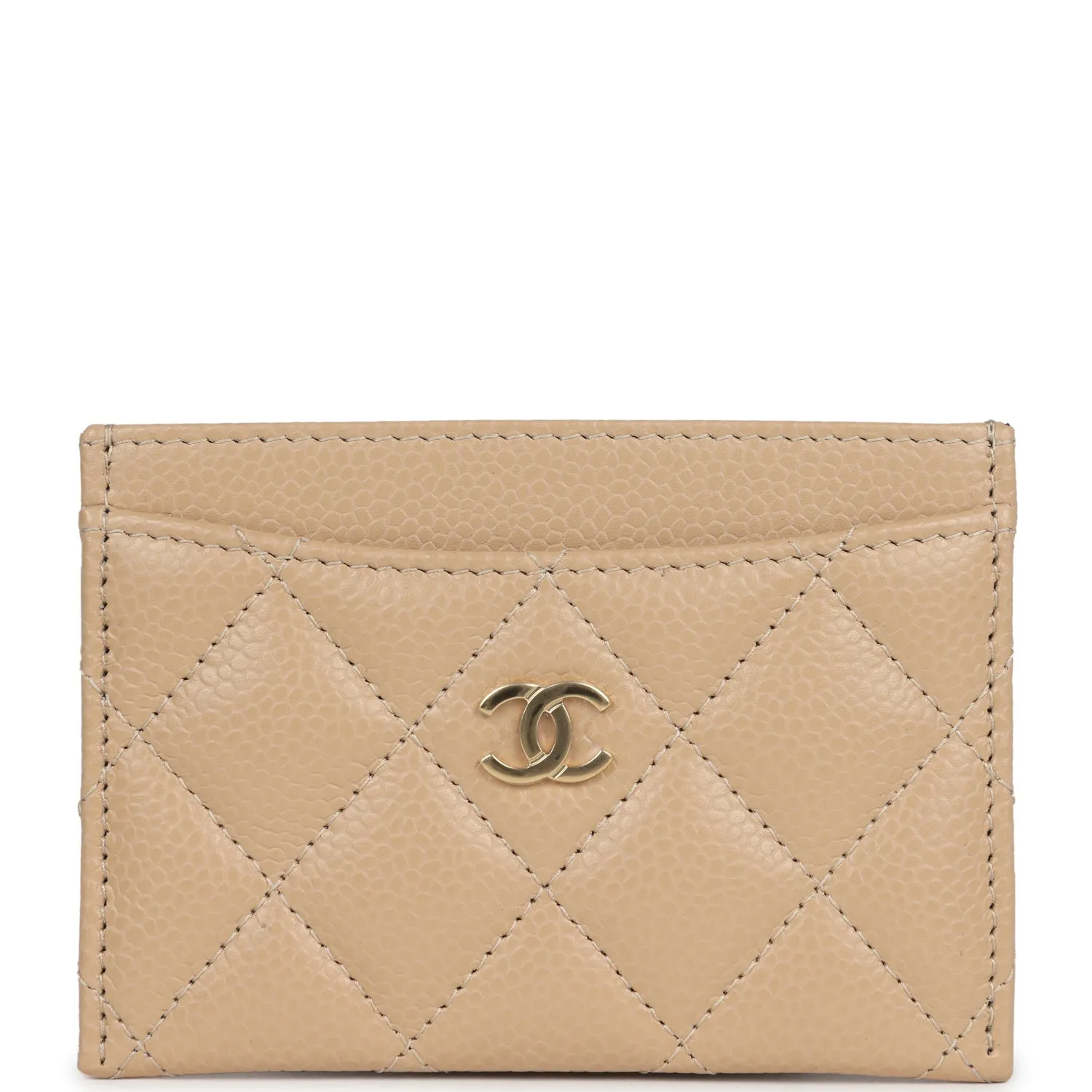 Chanel Classic Card Holder Beige Caviar Gold Hardware