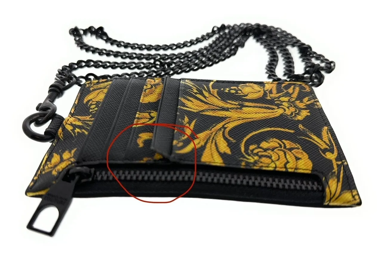Defective- Versace Jeans Couture Black Baroque Print Zippered Lanyard Wallet Cardholder