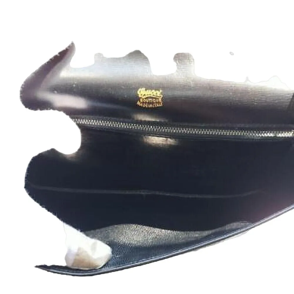 Gucci black leather two-way bag w enamel GG clasp & chain strap