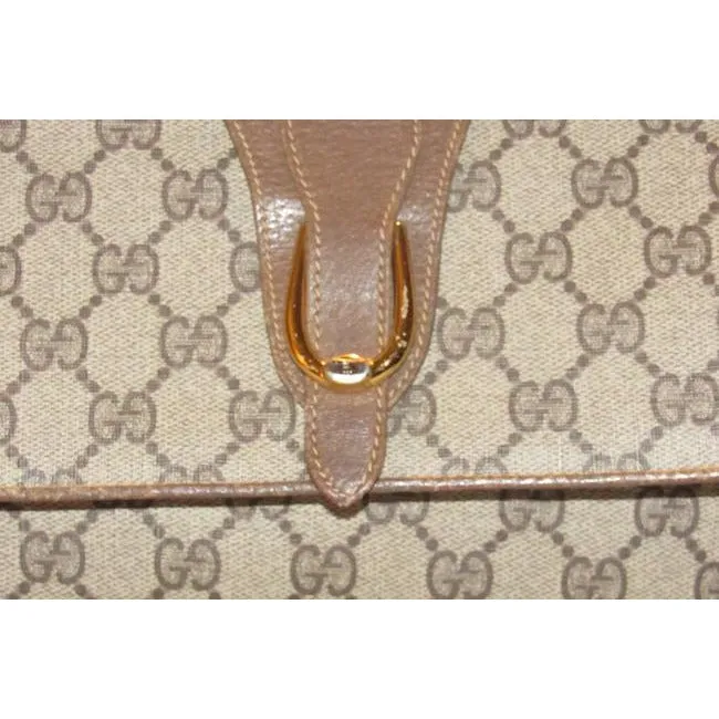 Gucci Horsebit Vintage Accessory Collection Two Way Brown Gg Canvas Bag
