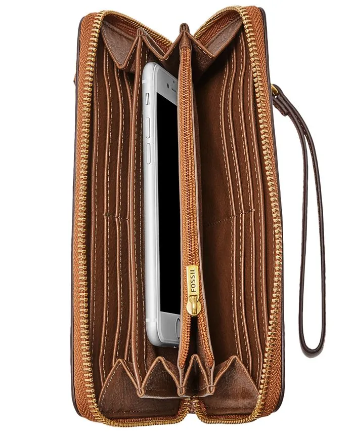 Logan Leather Wallet with RFID Zip and Fossil Zip Strap, Brown
