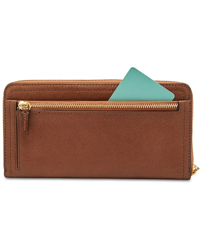 Logan Leather Wallet with RFID Zip and Fossil Zip Strap, Brown