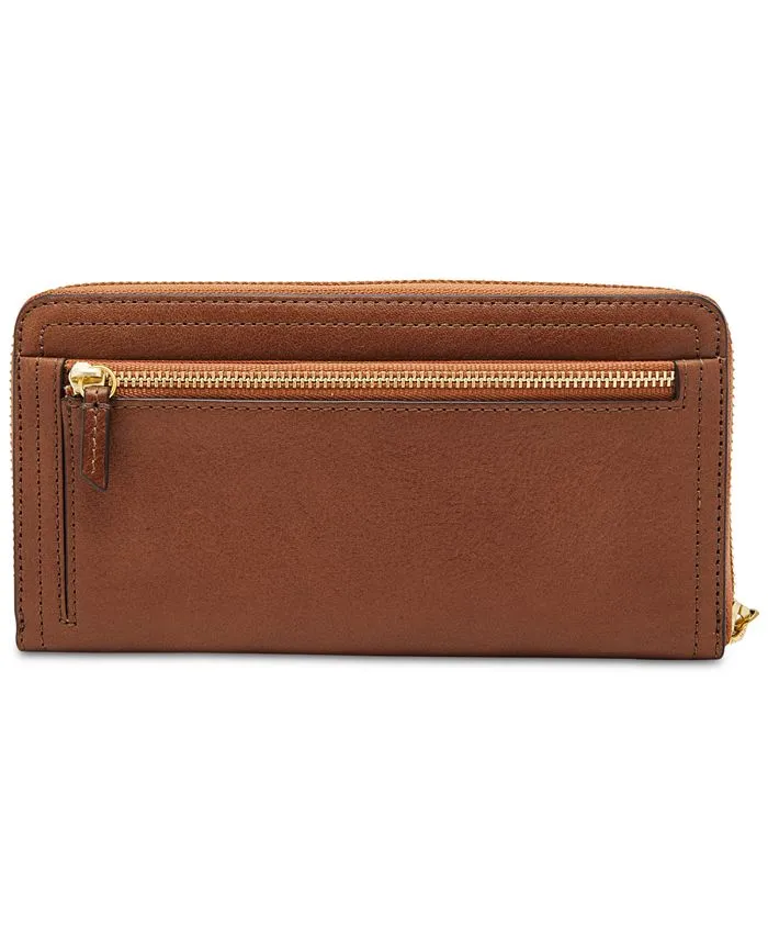 Logan Leather Wallet with RFID Zip and Fossil Zip Strap, Brown