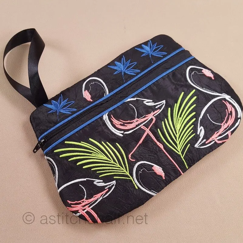 Midnight Flamingos ITH Wrist Purse