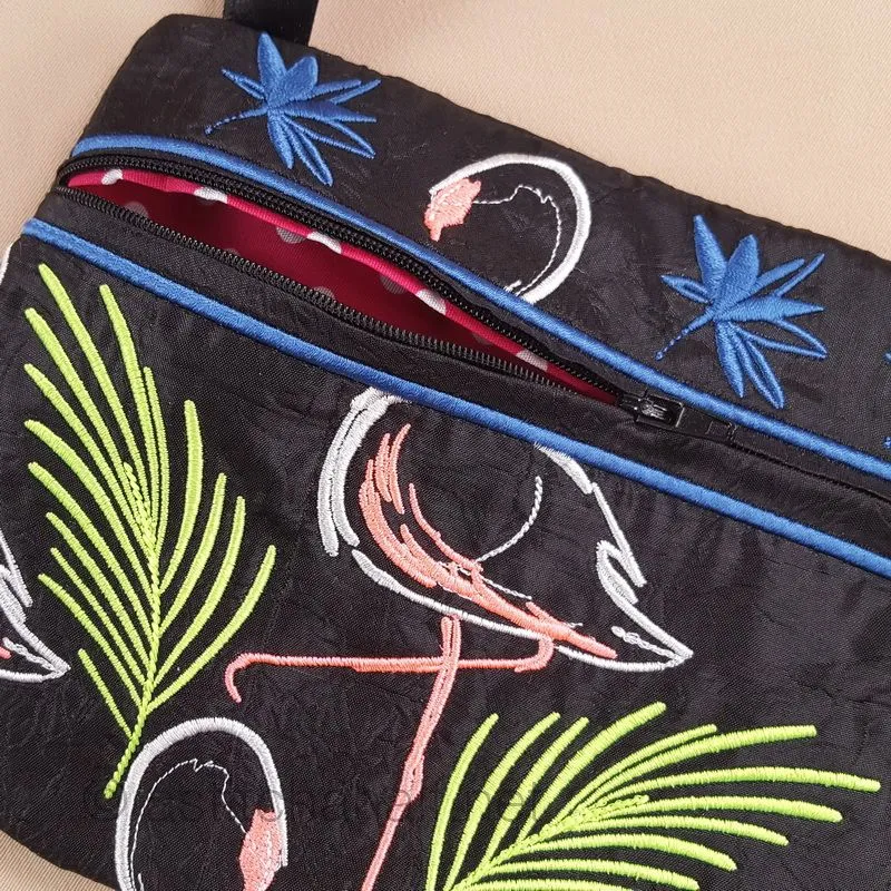 Midnight Flamingos ITH Wrist Purse