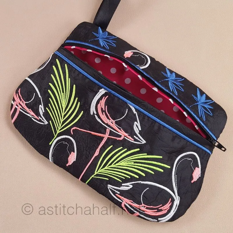 Midnight Flamingos ITH Wrist Purse