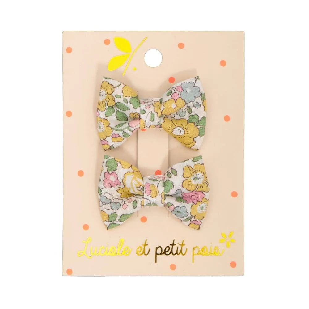 Mini butterfly clips - Liberty Betsy ann lemon (pair)