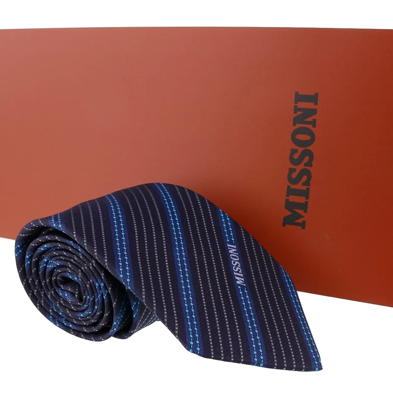 Missoni Multi Stripe Blue Woven Pure Silk Tie