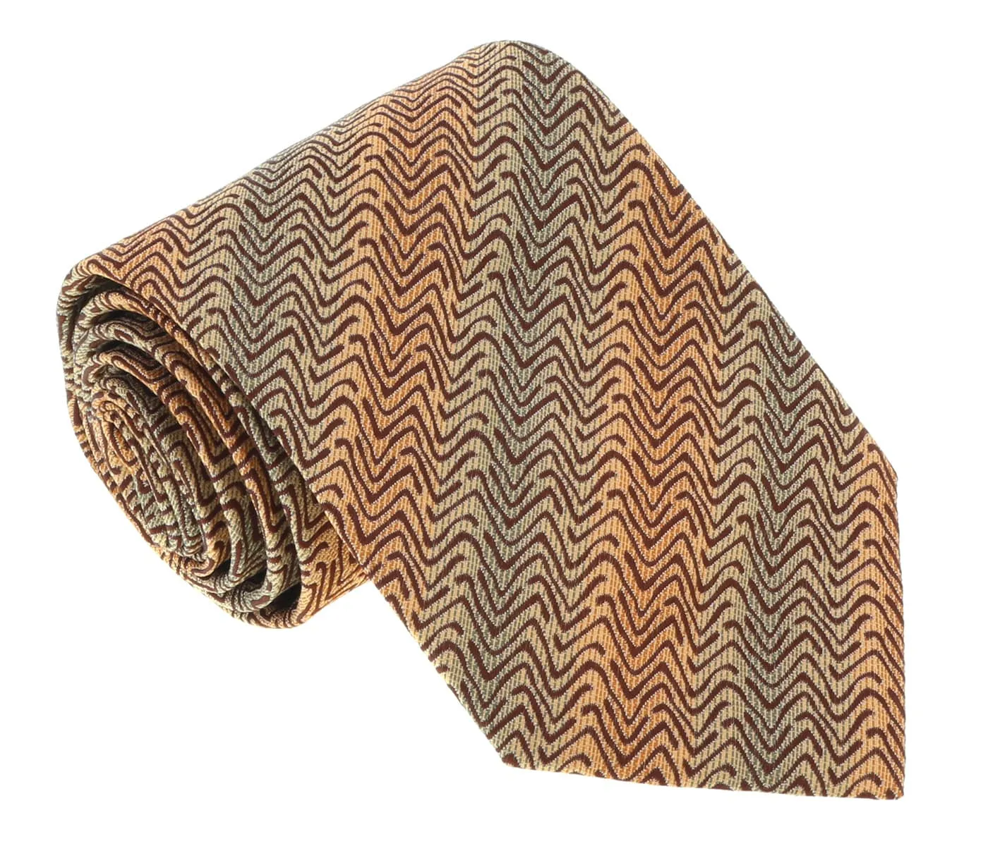 Missoni U5297 Brown/Gold Sharkskin Pure Silk Tie