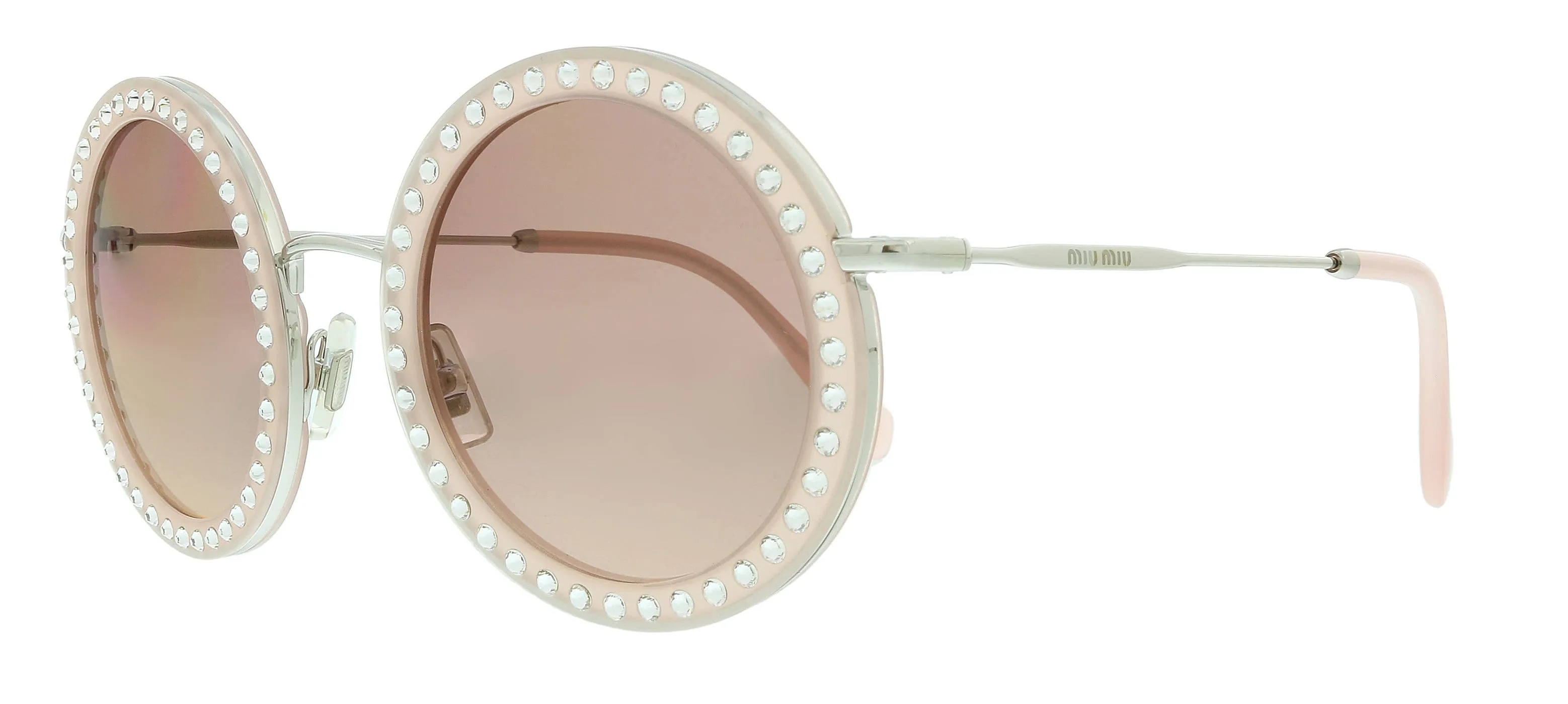 Miu Miu 0MU 59US 1530A5 Core Opal Pink Round Sunglasses