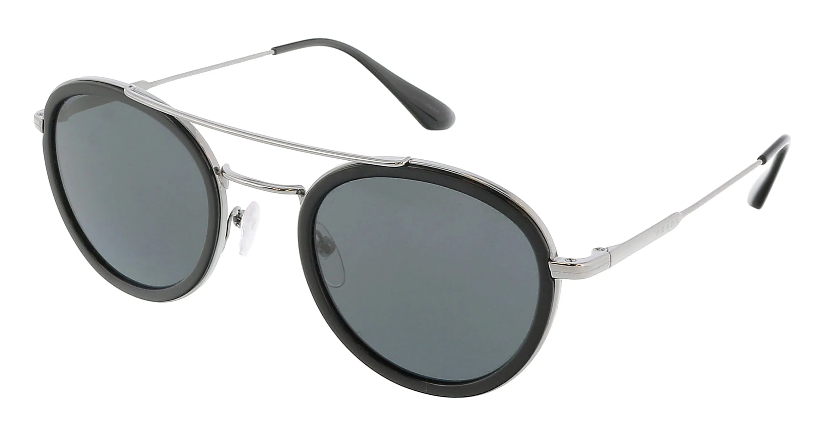 Prada 0PR 56XS M4Y5S049 Round Full Rim Black Silver Sunglasses