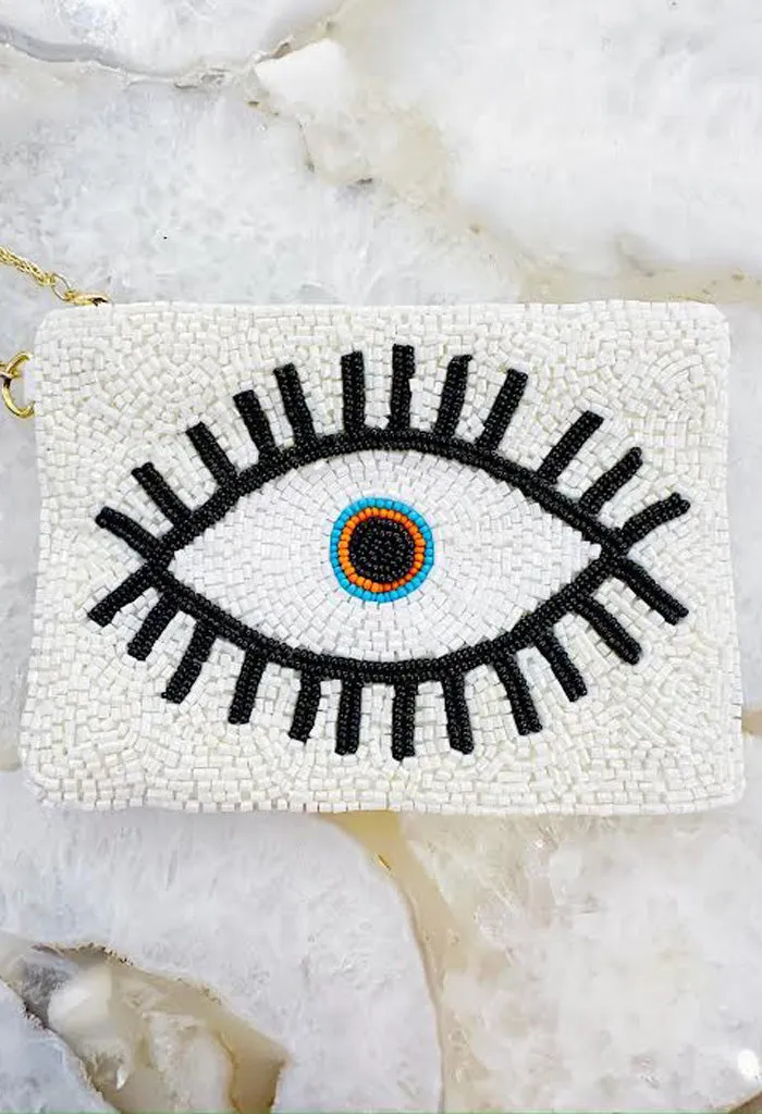 Santorini Beaded Wallet-White
