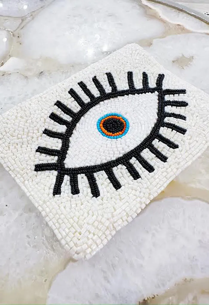 Santorini Beaded Wallet-White