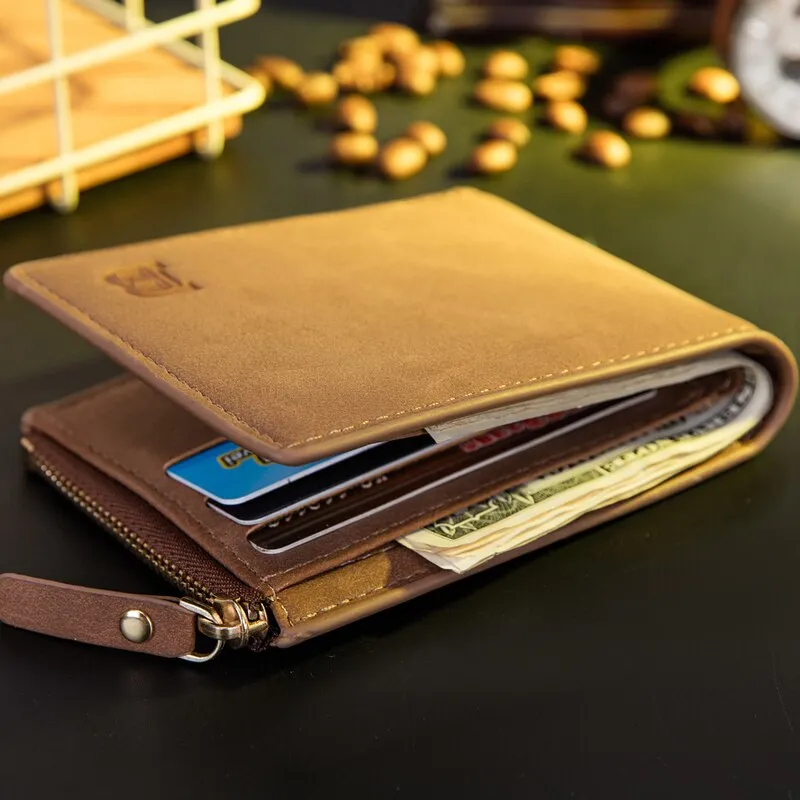 Vitage Zipper Men Wallets Leather Wallet Money Bag Credit Card Holders Dollar Bill Wallet Clutch Purse for Boy Use Short Wallets