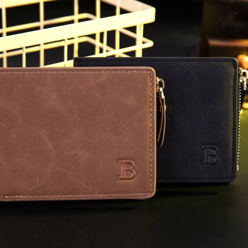 Vitage Zipper Men Wallets Leather Wallet Money Bag Credit Card Holders Dollar Bill Wallet Clutch Purse for Boy Use Short Wallets