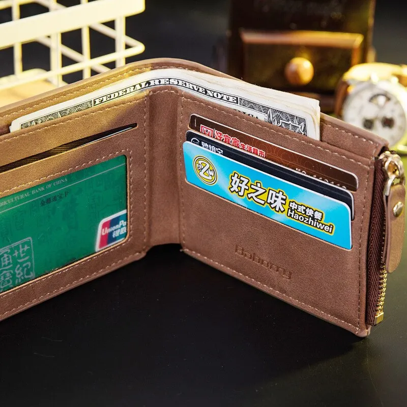 Vitage Zipper Men Wallets Leather Wallet Money Bag Credit Card Holders Dollar Bill Wallet Clutch Purse for Boy Use Short Wallets