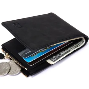 Vitage Zipper Men Wallets Leather Wallet Money Bag Credit Card Holders Dollar Bill Wallet Clutch Purse for Boy Use Short Wallets