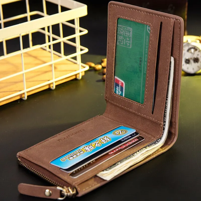 Vitage Zipper Men Wallets Leather Wallet Money Bag Credit Card Holders Dollar Bill Wallet Clutch Purse for Boy Use Short Wallets